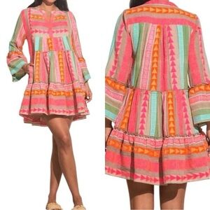 Anthropologie Luisa Perla Tiered Bell Sleeve Aztec Tribal Dress ~ Size Small 💛🍄